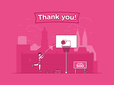 0.5 K basketball dribbble flat illustration line line art pink strokes thankyou vector web