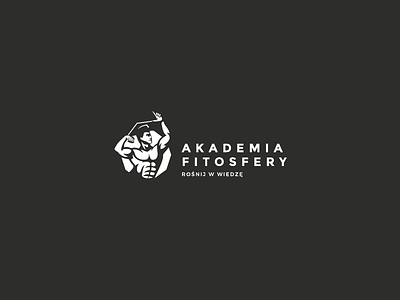 Akademia Fitosfery bodybuilder brand gym human icon identity illustration logo negative simple symbol