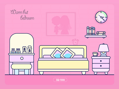 Warm hut - bedroom badroom icon illustrations room