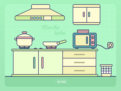 Warm hut - kitchen icon illustrations kitchen room