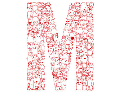 M is for Monsters children illustration lines monsters red