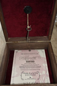 Absurdity VIP Invite - Box key letterpress seal stained velvet vintage wax wood