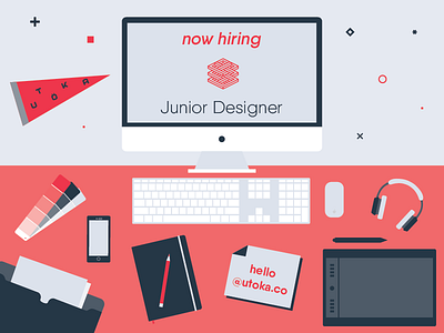 We're Hiring! design flat illustration graphic design hiring icons illustration job junior designer opening utoka