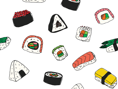 Sushi Me Rollin' color design flat illustration graphic design hand drawn iconography illustration illustrator pattern pattern making print printmaking sushi texture vector