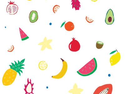Tropical Fruit 🍉🍍🥑 branding color design drawing flat illustration fruit graphic design hand drawn iconography illustration illustrator pattern pattern making repeating pattern vector