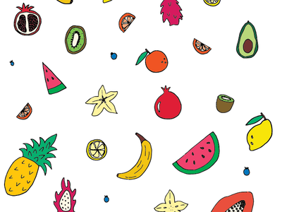 Tropical Fruit 2.0 🍉🍍🥑 art brand branding color design drawing flat illustration fruit graphic design hand drawn iconography illustration illustrator pattern pattern making repeating pattern vector