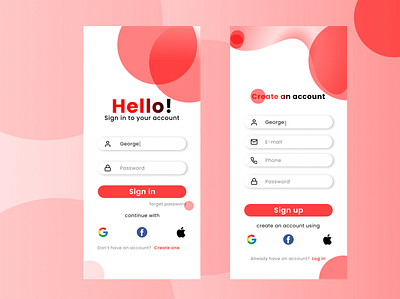 UI login and create account design app design design mobile app mobile design ui uidesign uiux ux uxdesign visualization