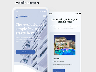 Real estate agency landing page mobile screen app design branding design landing page mobile app real estate ui uidesign uiux ux web design website