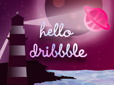 Hello Dribbble! beacon first shot galaxy hellio planets sea