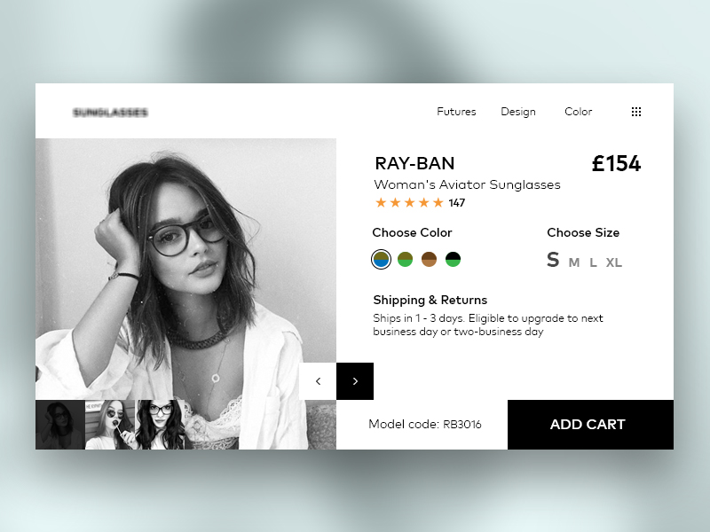Sunglasses Cart Page by Bezhan on Dribbble