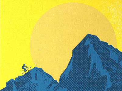 Mountain Biking adventure gold mountain mountain biking mountains outdoors poster screenprint screenprinting sunrise texture