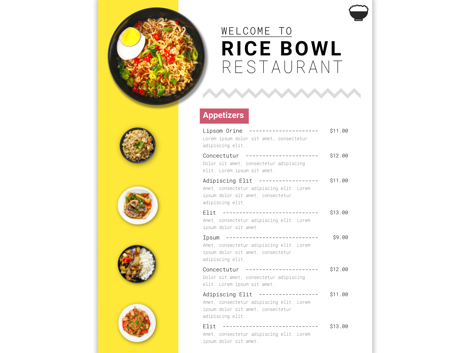 Rice Bowl Mock Menu pg. 1 by Michael Kelly on Dribbble