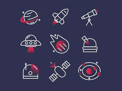 Space Icons branding gradient icon icons planet rocket space ufo