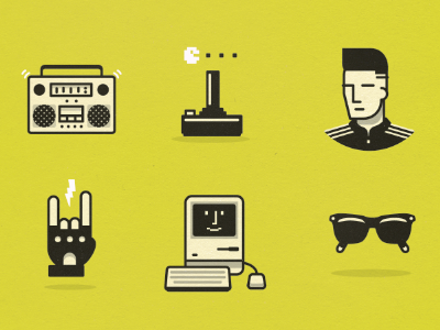 1980's Icons 1980s 80s boombox atari pacman high top fade raybans macintosh apple icons