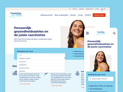 Travel Clinic Website - Erasmus MC clinic design erasmus graphic design homepage hospital medical search bar top tasks travel ux ux design vaccinations webdesign