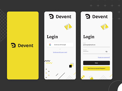 Devent - Login app black and yellow design event events interaction design login login page mobile mobile login ui uidesign ux yellow