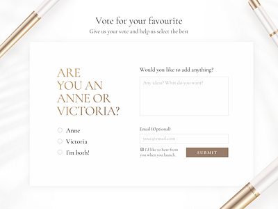 Subscription Form with Voting Poll branding classy clean consumer goods design elegant fashion gold landing page light luxury minimal nude nudepalette smoking subscription subscription form voting voting poll website