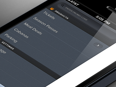 Side Menu app cart dark e commerce icon interface ios iphone light menu price sell slide tickets ui ux webapp