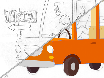 Pladdy WIP3 billboard car couple design draw guscocox illustration kiss motel pladdy wip