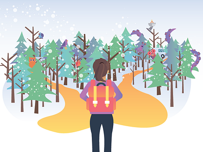 2 Paths in Winter ...with Aliens aliens backpack bird fbi forest hike hiker nsa owl tentacles trees winter