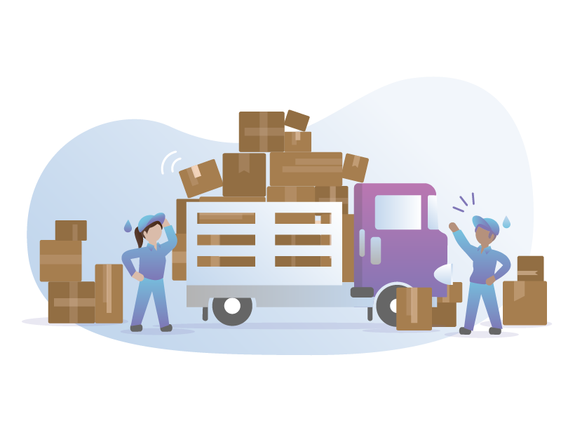 Overloaded Truck delivery man package stressed overload creates boxes delivery movers truck