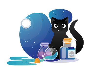 Crypt(o) Kitty black cat cat cat illustration halloween moon night poison poisonous potions schrodinger