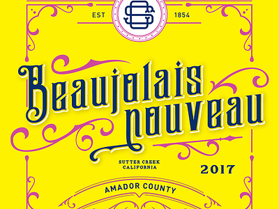 Beaujolais Nouveau Label–In Progress neon spot color wine label