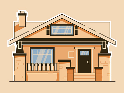 Craftsman House architecture building colorful cottage craftsman flat design graphic design home house illustration household illustration muted neighborhood porch residential retro roof vector