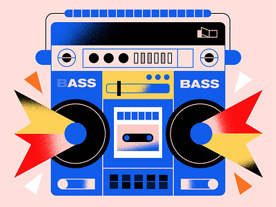 Boombox abstract audio bass boombox cassette colorful design flat design geometric ghettoblaster graphic design illustration playful portable radio radio retro speaker speakers texture vector