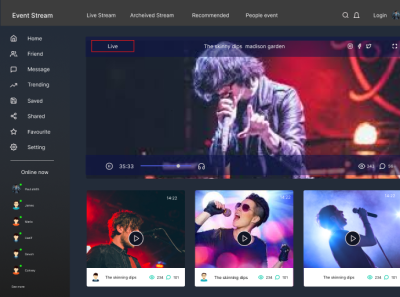 Event Stream Music Web App dashboard design graphic design music app music web picture playlost songs ui ui ux web design