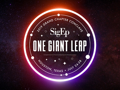 SigEp One Giant Leap badge branding conclave conference design event greek houston identity logo seal sigep space type typography