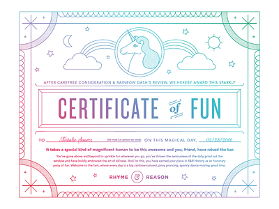 Certificate of Fun award certificate fun magnificent rainbow sparkles unicorn