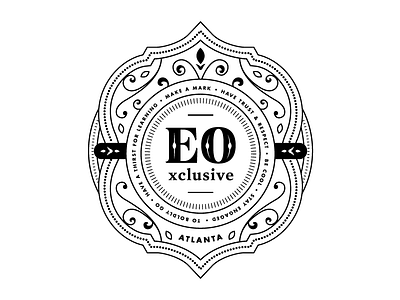 EO Xclusive badge bourbon brand entrepreneurship event exclusive label logo seal typography whiskey