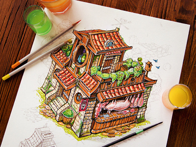 Tiny House building color concept cute game house illustration meat paper pencil plan shop sketch small stone tiny wood