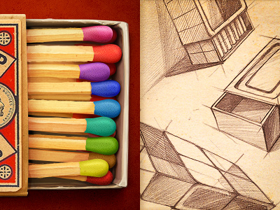 Matchbox box color concept illustration matchbox old paper sketch texture vintage wood