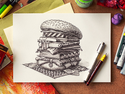 Hamburger bread color dribbble food hamburger icon illustration ink ios iphone layer map marker meal notepad paper pen pencil player sketch tasty texture