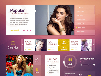 Ui Kit (Music) button clean data design flat graph menu metro navigation site ui web