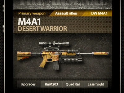 The Arsenal (iPhone iOS app interface) 3d button design interface iphone m4a1 rifle ui