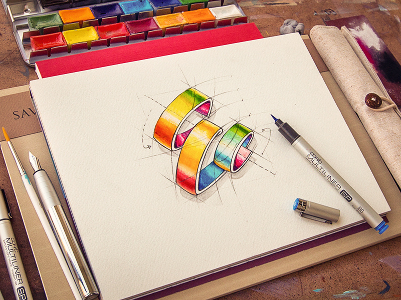 Logotype paper concept sign logotype logo sketch wood metal color identity pencil notepad