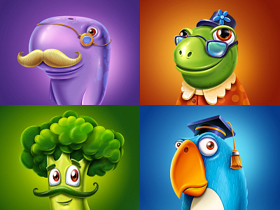 Game characters background bird character emotion eye food game glass ios monster sketch smile