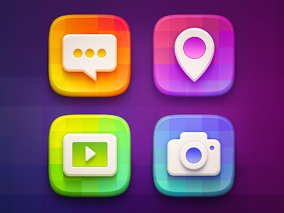 Icon Set camera clean flat icon illustration ios message pin play set video