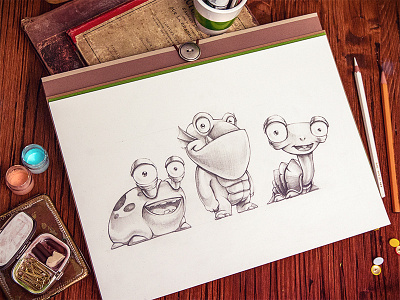 Characters character game illustration ios ipad leather notapad paper sketch smile wood
