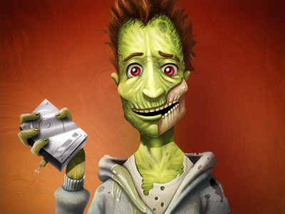 Zombie character drive green hard hosting illustration zombie