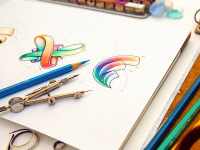 Logotypes glow gradient id identity leather logo logotype notepad paper pencil shine sketch