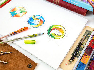 Logotypes glow identity leather logo logotype notepad paper pencil scheme shine sketch