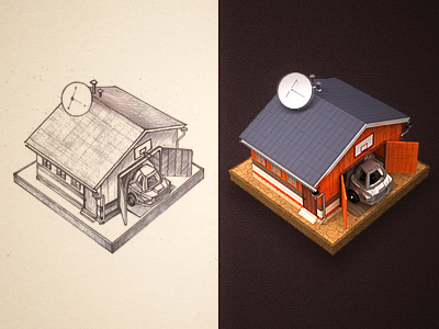 Garage car garage handmade home house icon illustration paper pencil sketch