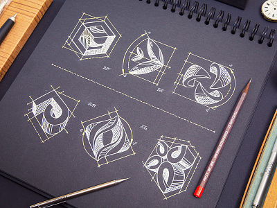 Symbols 3d branding identity ink logo logotype notepad sketch white