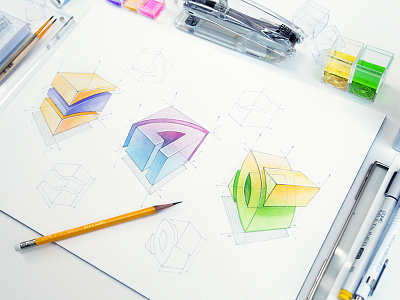 Logotype cube identity logo logotype paper sketch symbol watercolor
