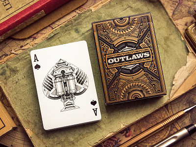 "Outlaws" Playing Cards cards deck design game package paper playing sketch wood