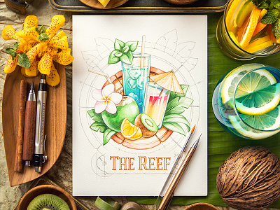 The Reef / Beach bar bar beach branding identity leaf leather logo logotype paper sketch summer typography